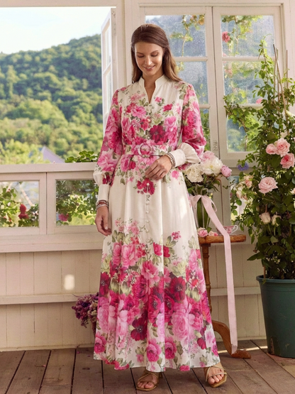 Kennedy | Robe maxi à manches longues florale avec ceinture