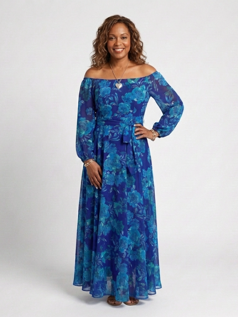 Aspen | Robe maxi florale à épaules dénudées