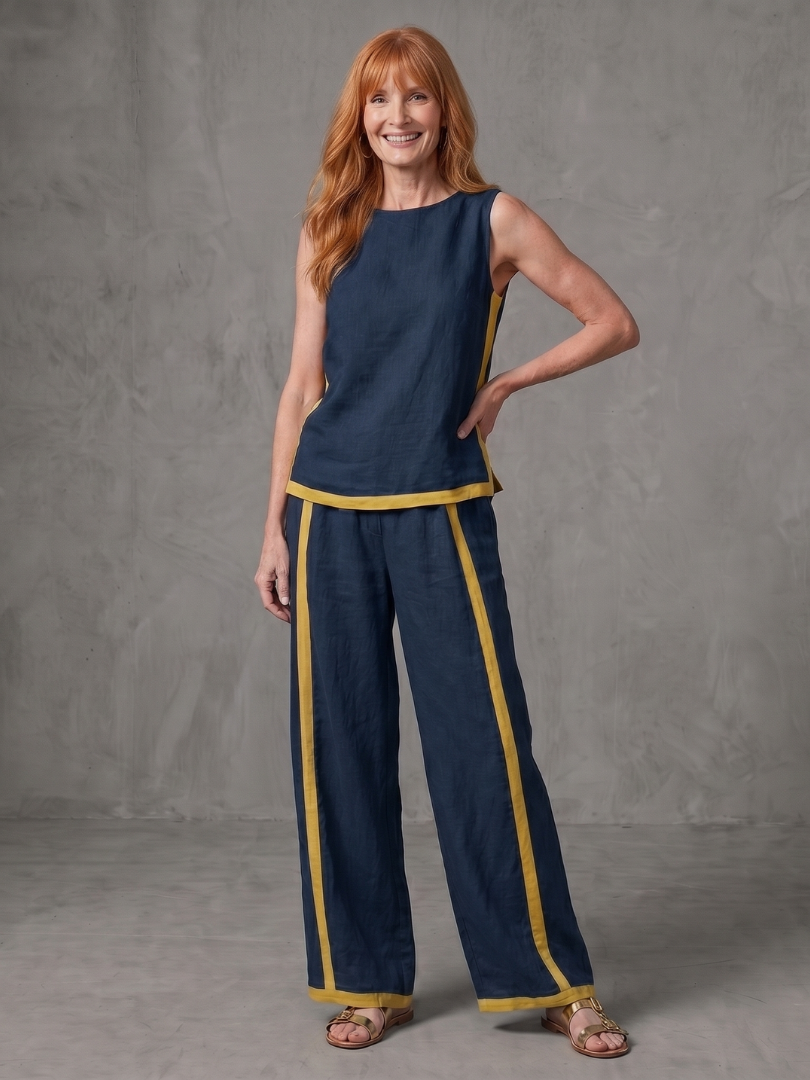 Inara | Ensemble Top Sans Manches et Pantalons Large à Contrast