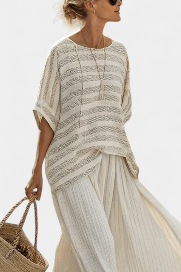 Westlyn | Haut en bambou rayé confortable et pantalons en lin fluides