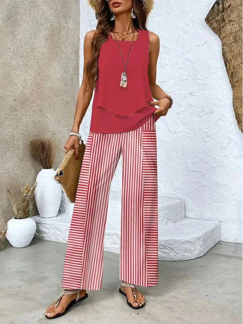 Ovelynra™ | Ensemble débardeur sans manches et pantalon à jambes larges