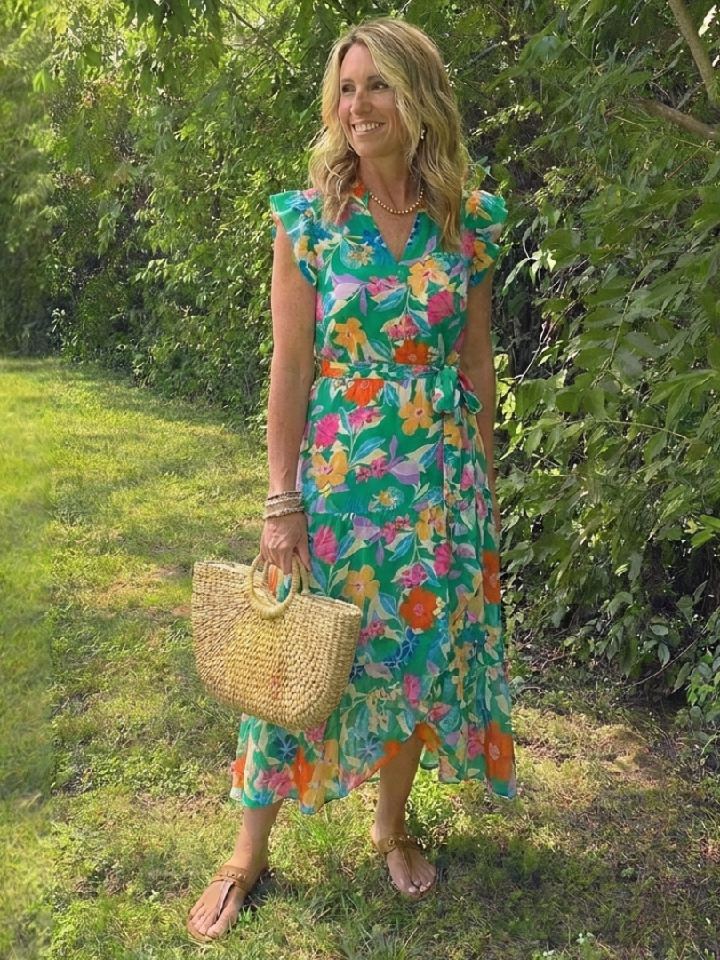 Lila | Robe midi à volants et décolleté en V fleuri