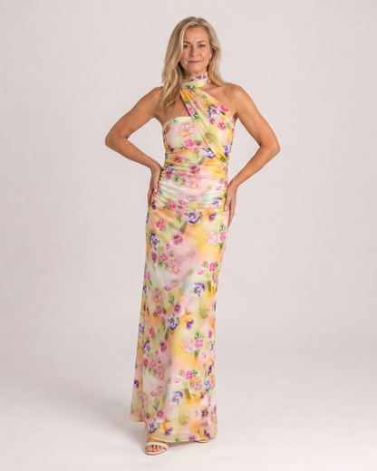 Fijem | Robe Maxi Halter Florale Aquarelle à Une Épaule