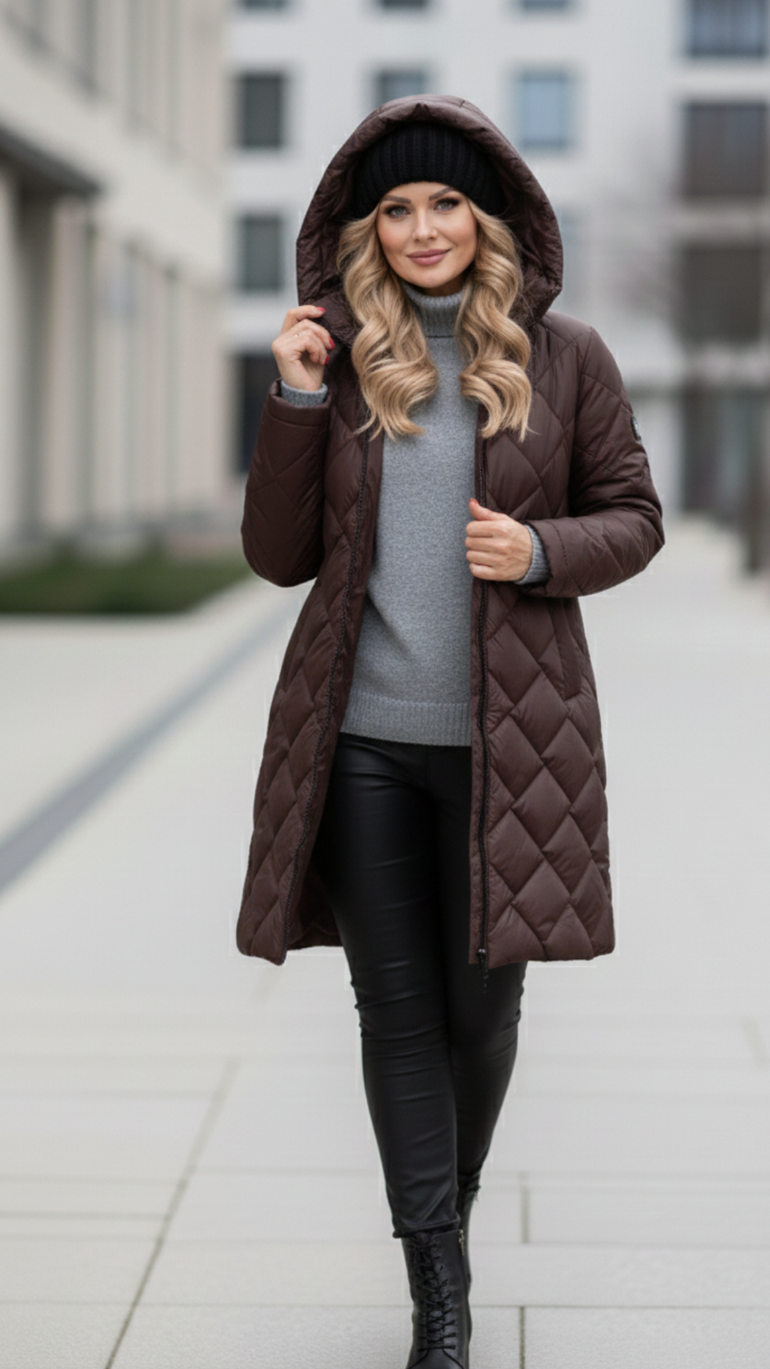 Barbara | Elegancka pikowana kurtka puchowa z kapturem