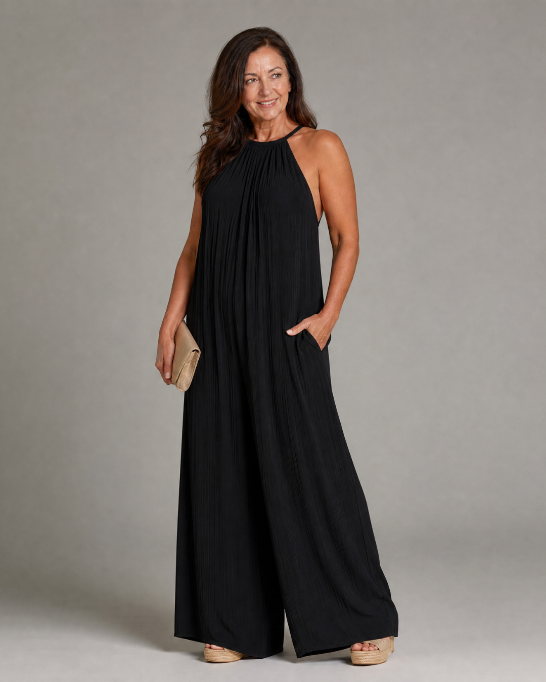 Sylvara | Combinaison Relaxed à Encolure Halter Plissée et Jambes Larges