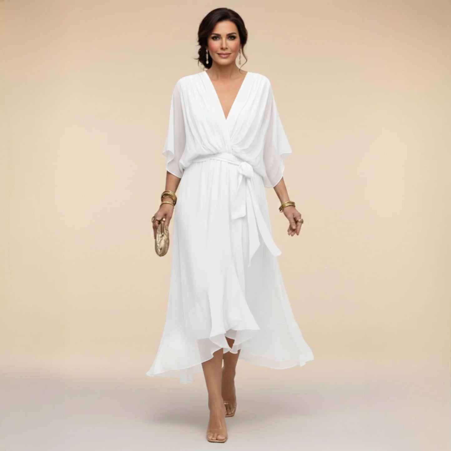 Brianna™ | Elegant V-neck Chiffon Dress