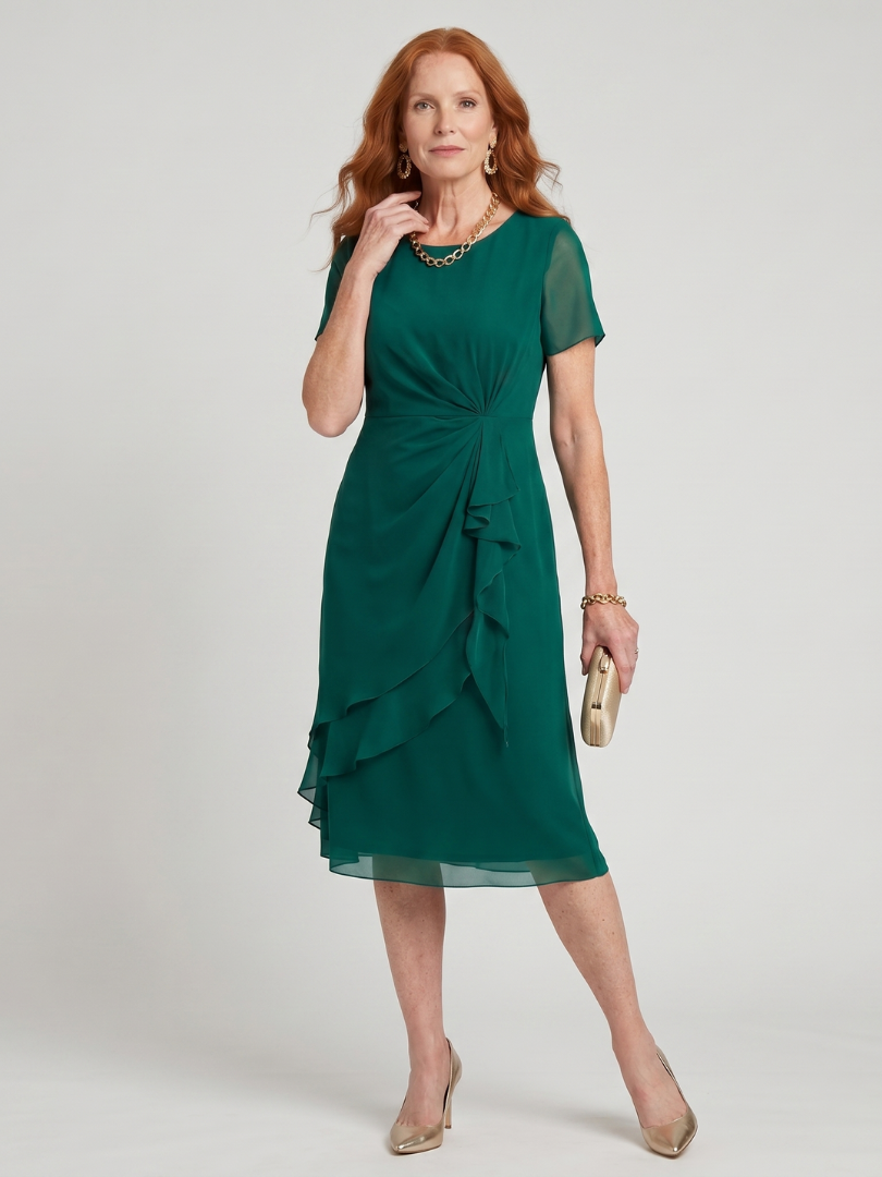 Eira | Robe Midi à Manches Courtes avec Ourlet Superposé