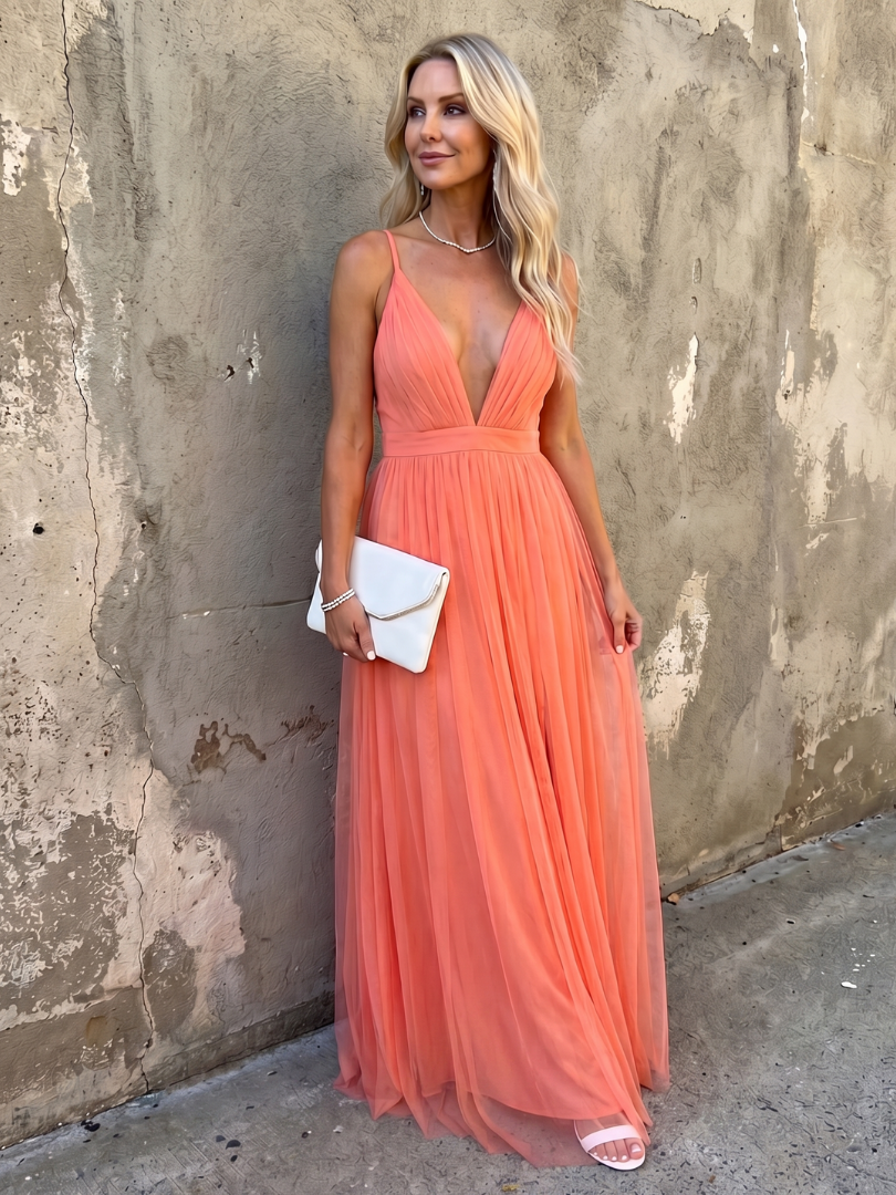 Tia | Robe Maxi Plissée à Décolleté en V Profond