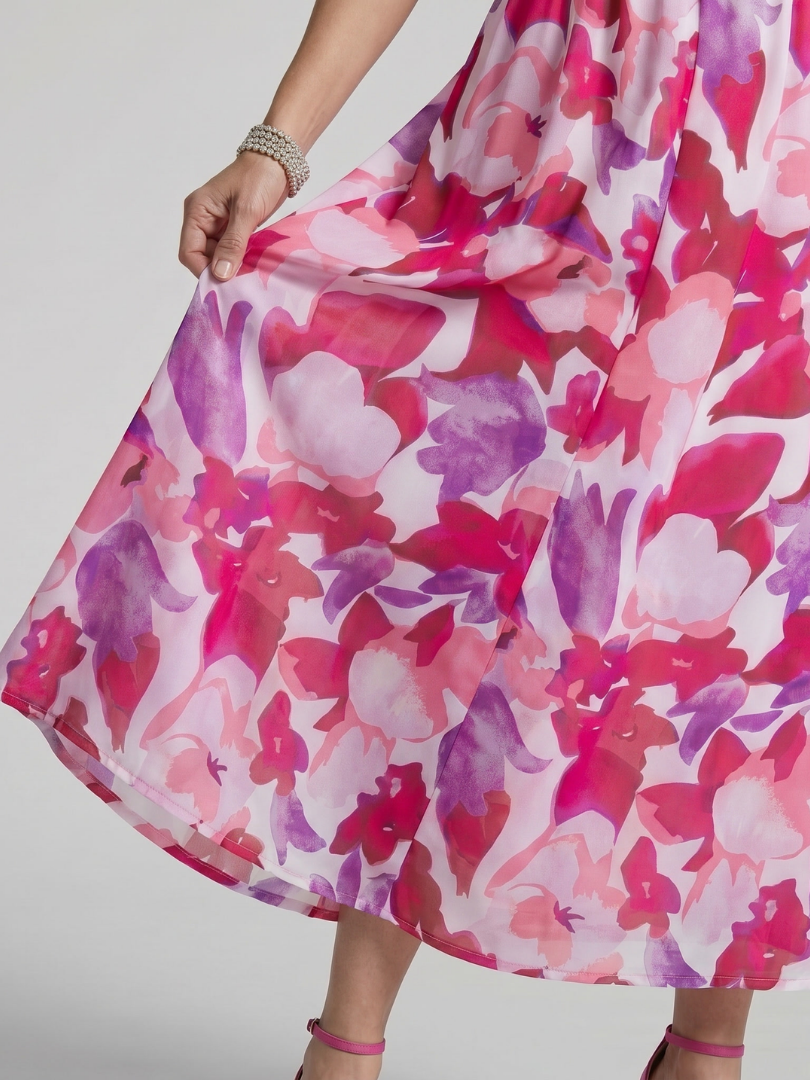 Candlia | Robe Midi à Manches Bouffantes et Imprimé Abstrait en V