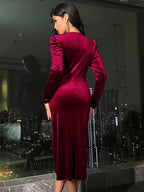 Emilia | Aksamitna Sukienka Midi z Marszczeniem