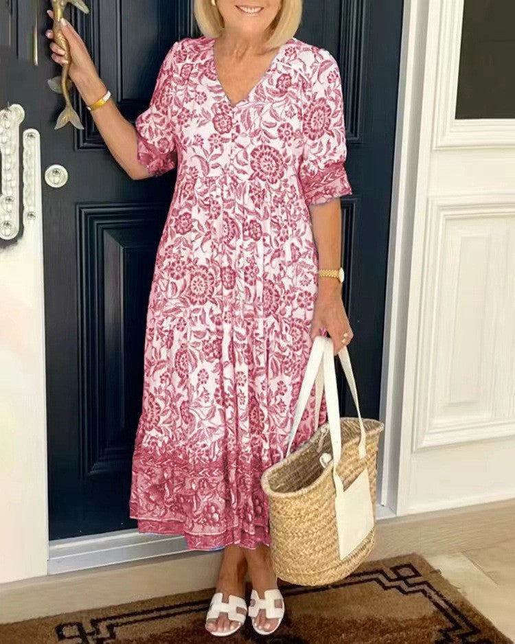 Candice | Robe Fleurie Élégante à Col V