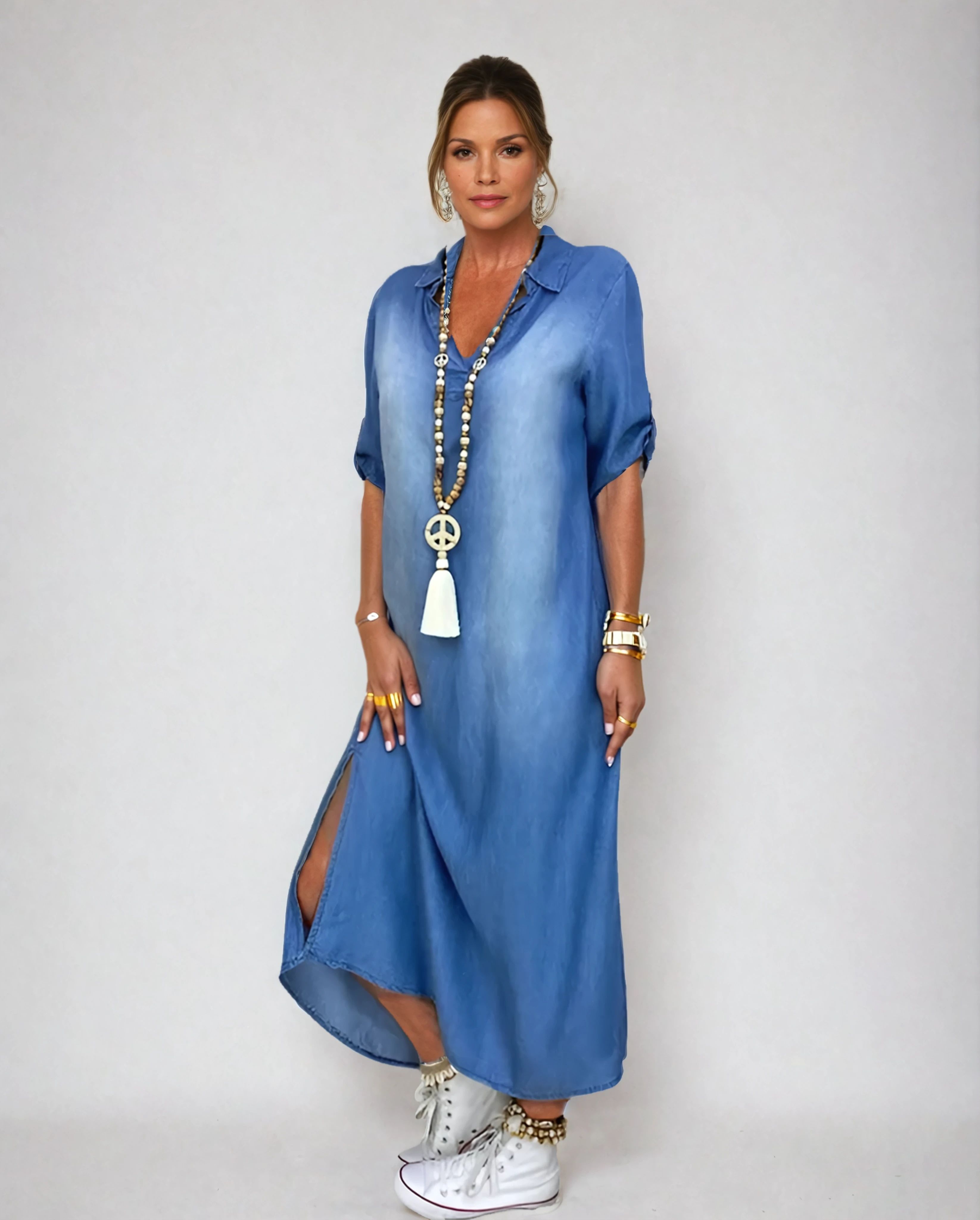Stella™ | Denim-Style Maxi Dress