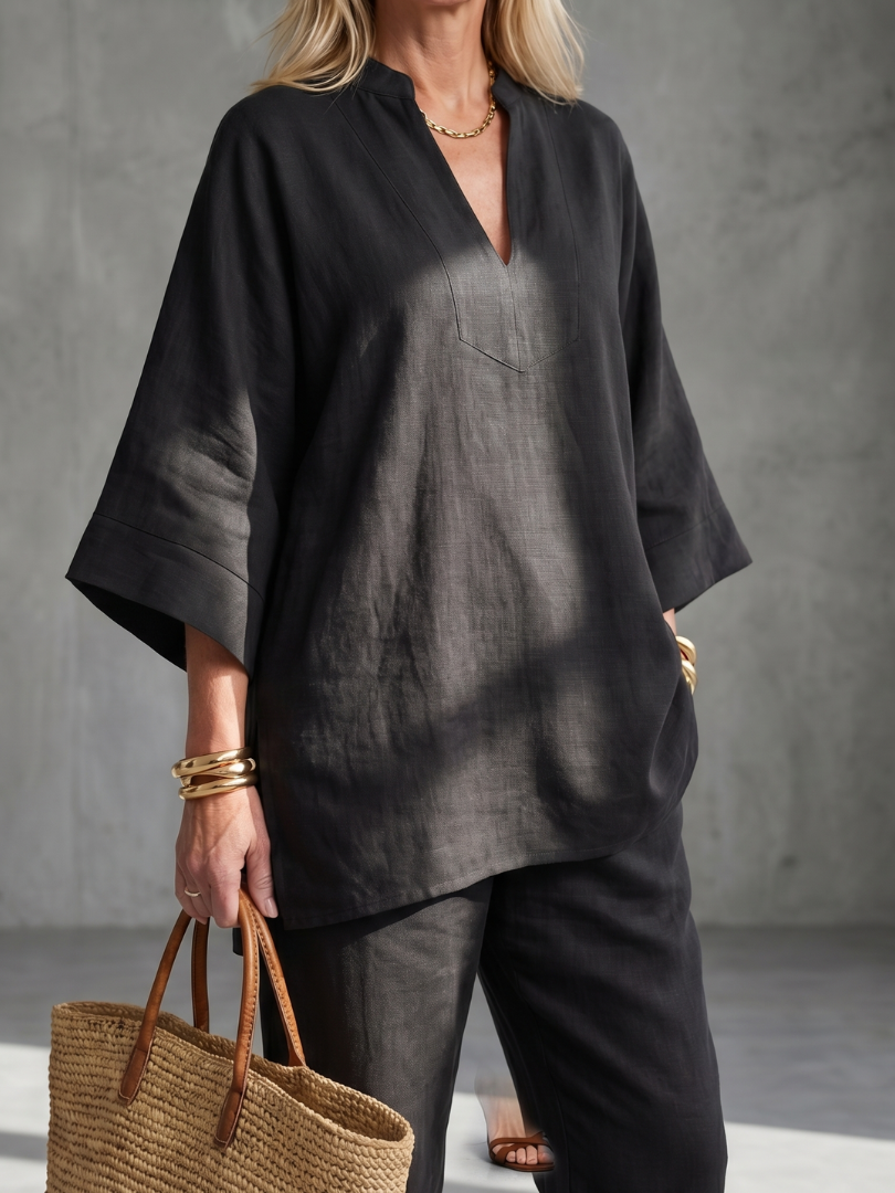 Georgiana | Ensemble Tunique V Col et Pantalon Froncé
