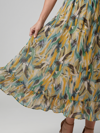 Quill | Robe midi à bretelles spaghetti avec imprimé abstrait