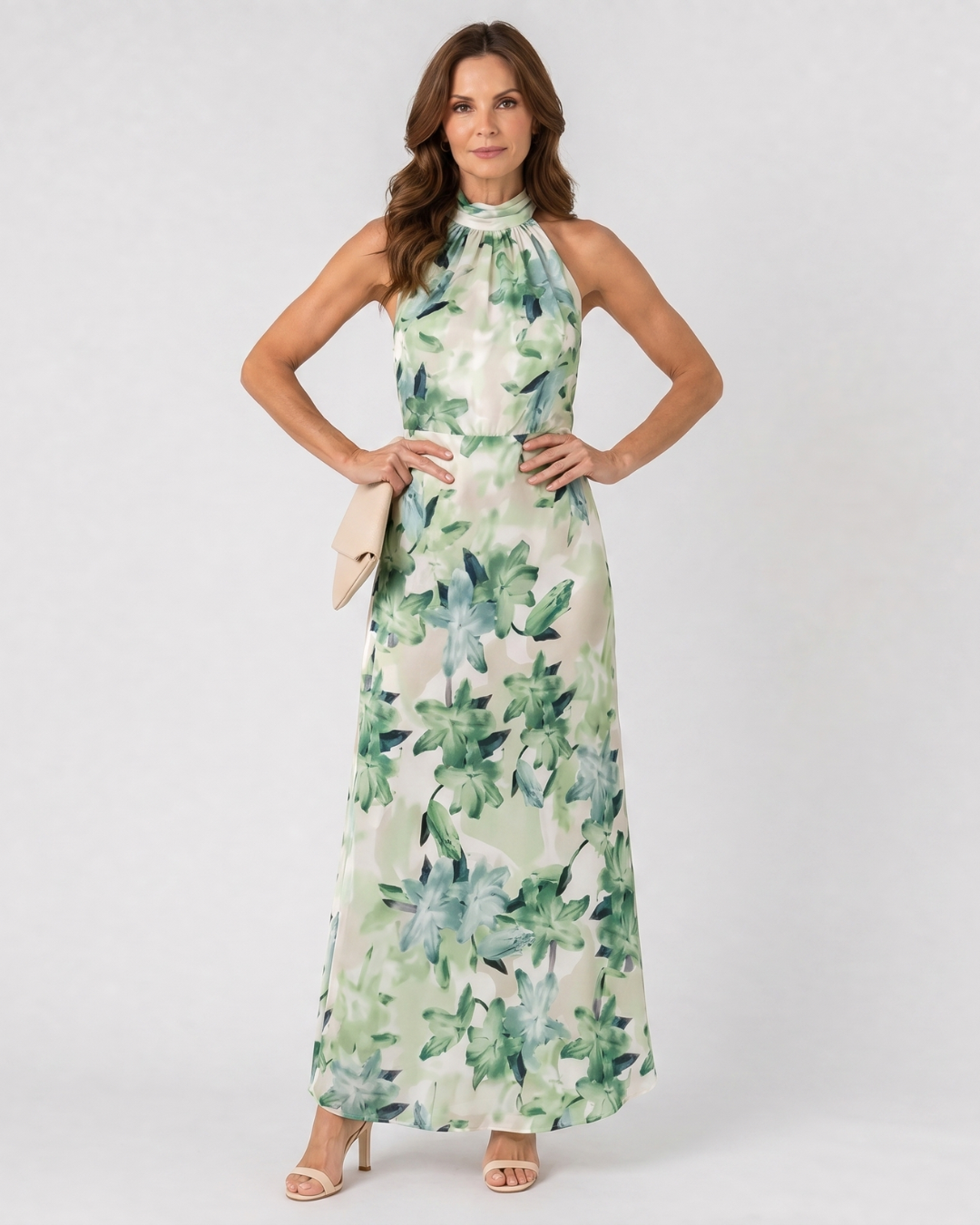 Cekel | Robe Midi Flottante à Imprimé Botanique avec Col Halter