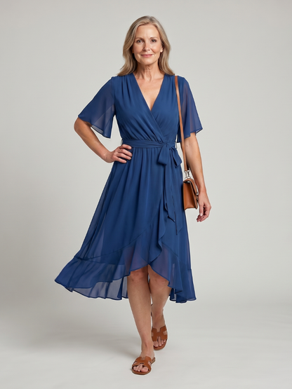 Keziah | Robe Midi à Manches Courtes avec Ourlet Doux et Fluide