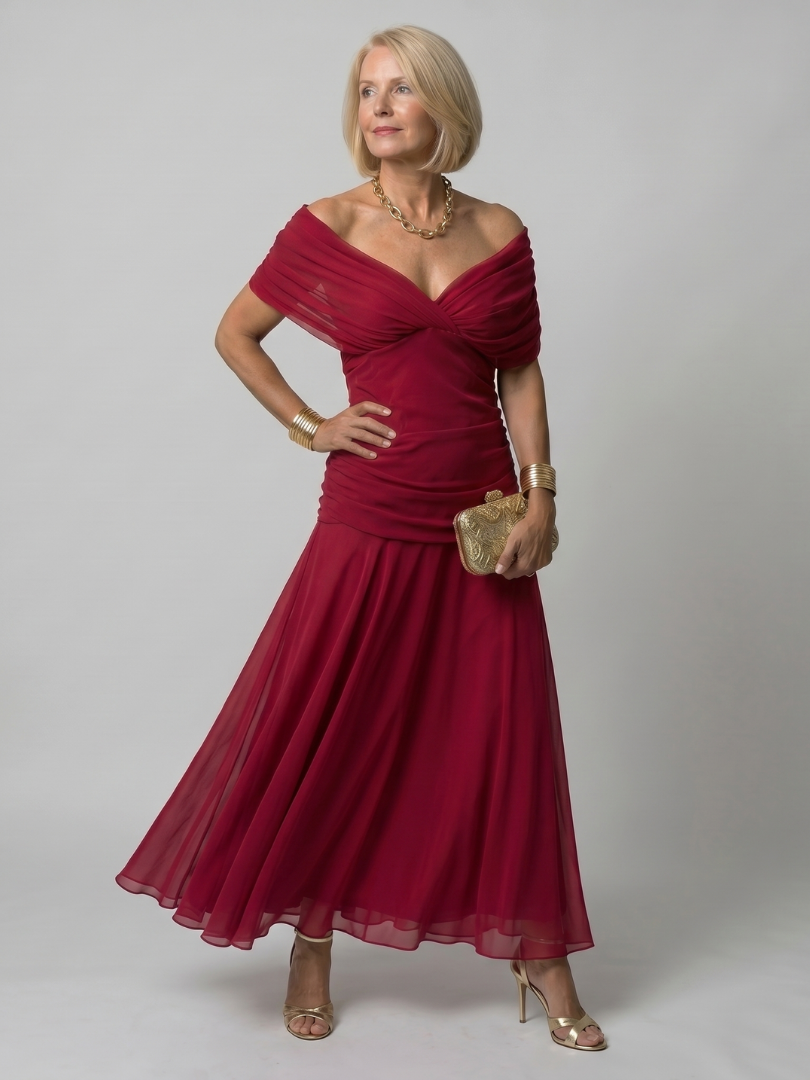 Calen | Robe Midi Décontractée à Épaules Dégagées