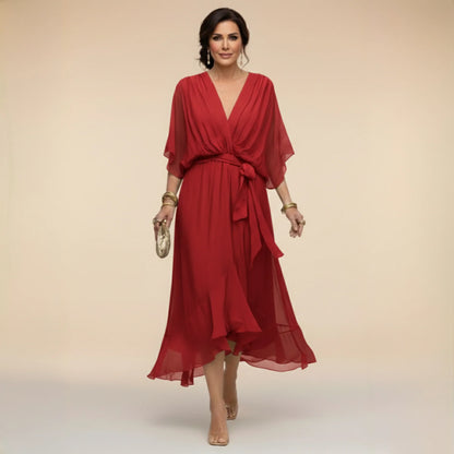Brianna™ | Elegant V-neck Chiffon Dress