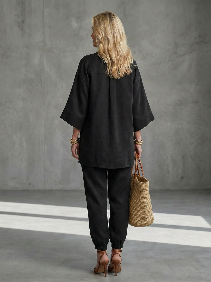 Georgiana | Ensemble Tunique V Col et Pantalon Froncé