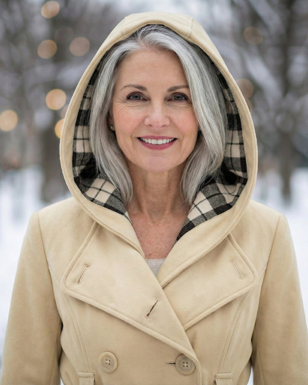 Olga | Wełniany płaszcz z kratkowanym kołnierzem