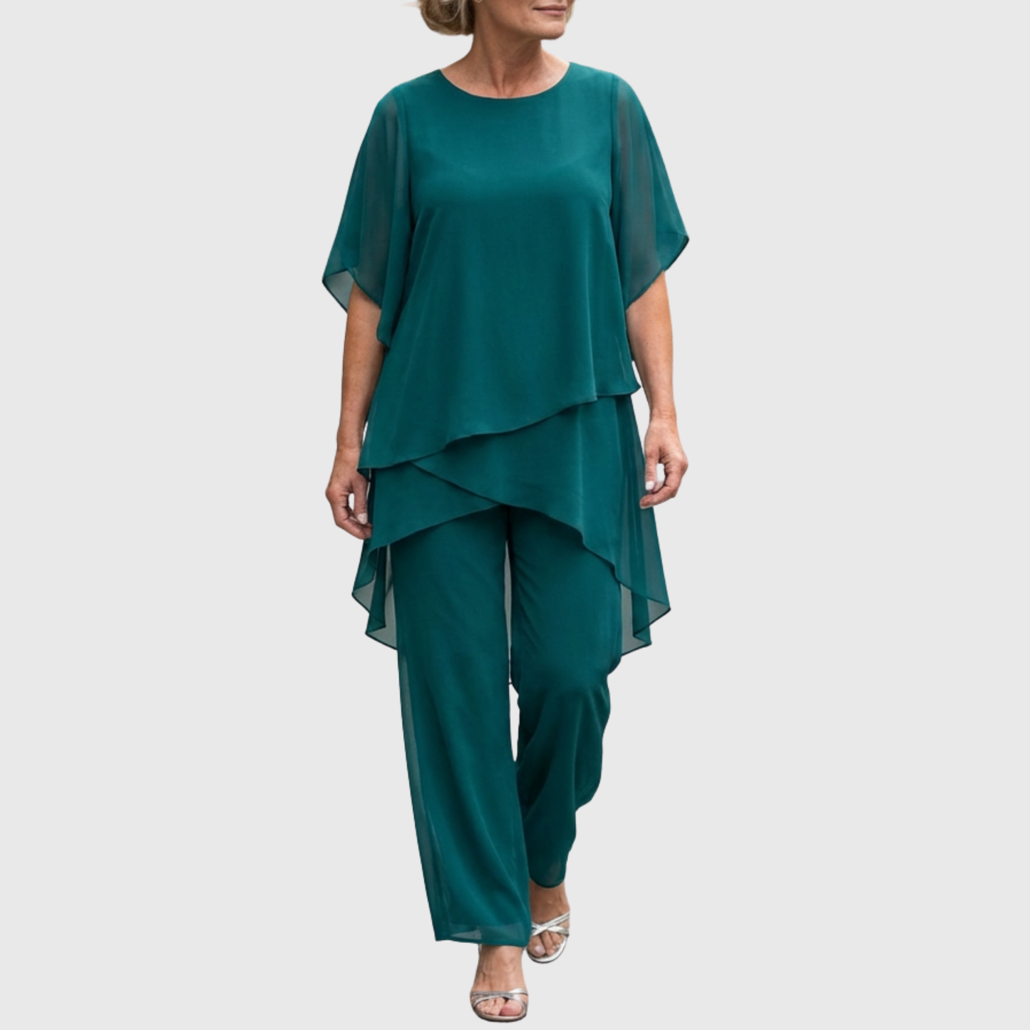 Linda | Costume avec pantalon palazzo drapé