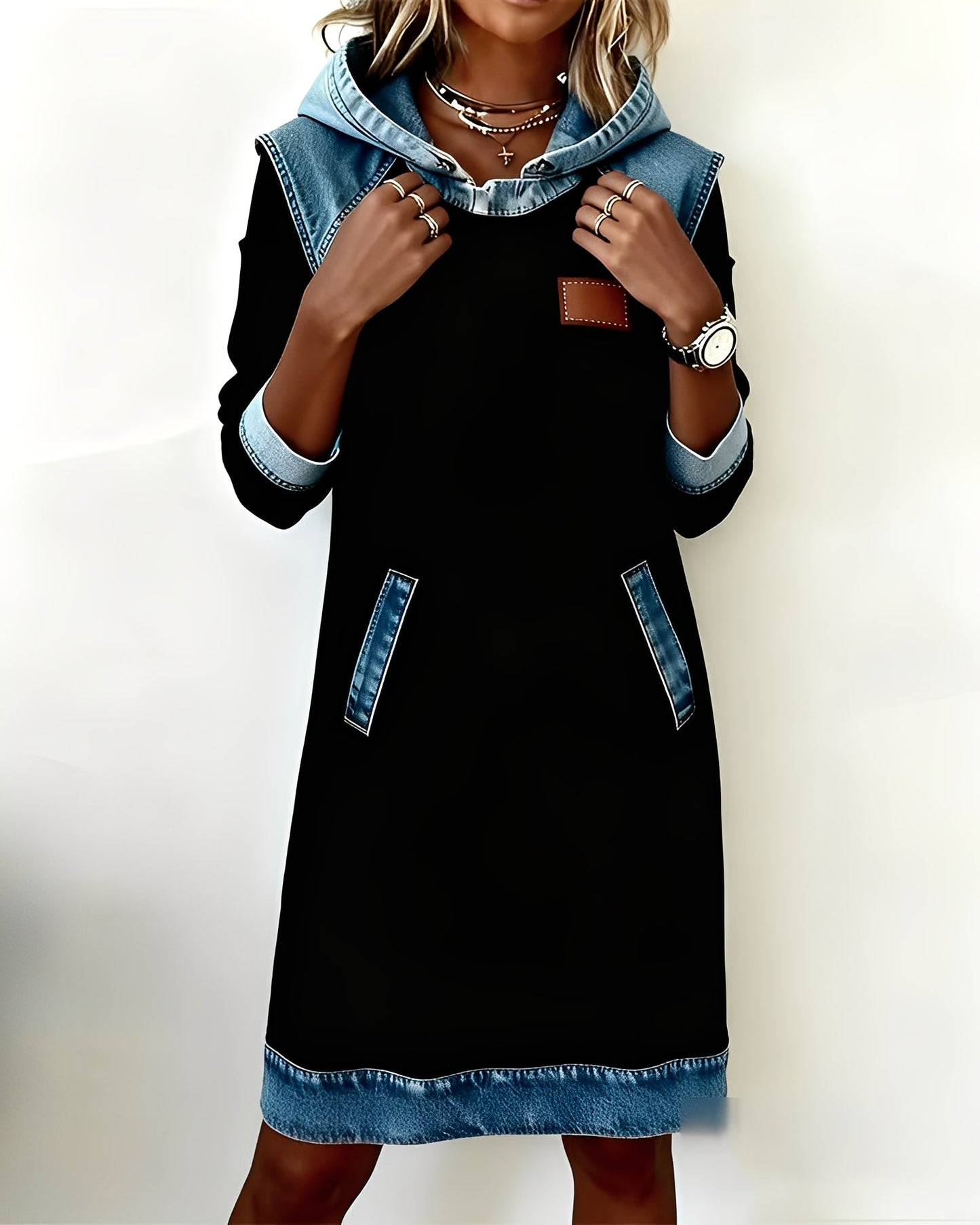 Annika | Hooded Dress with Contrast Panels