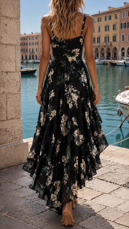 Calantha – Robe Maxi Asymétrique Florale Livorno
