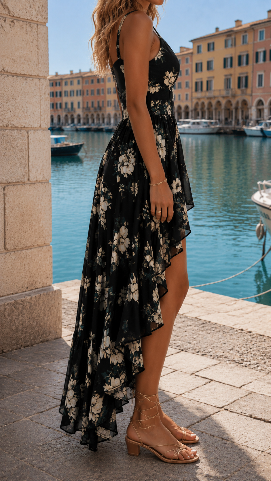 Calantha – Robe Maxi Asymétrique Florale Livorno