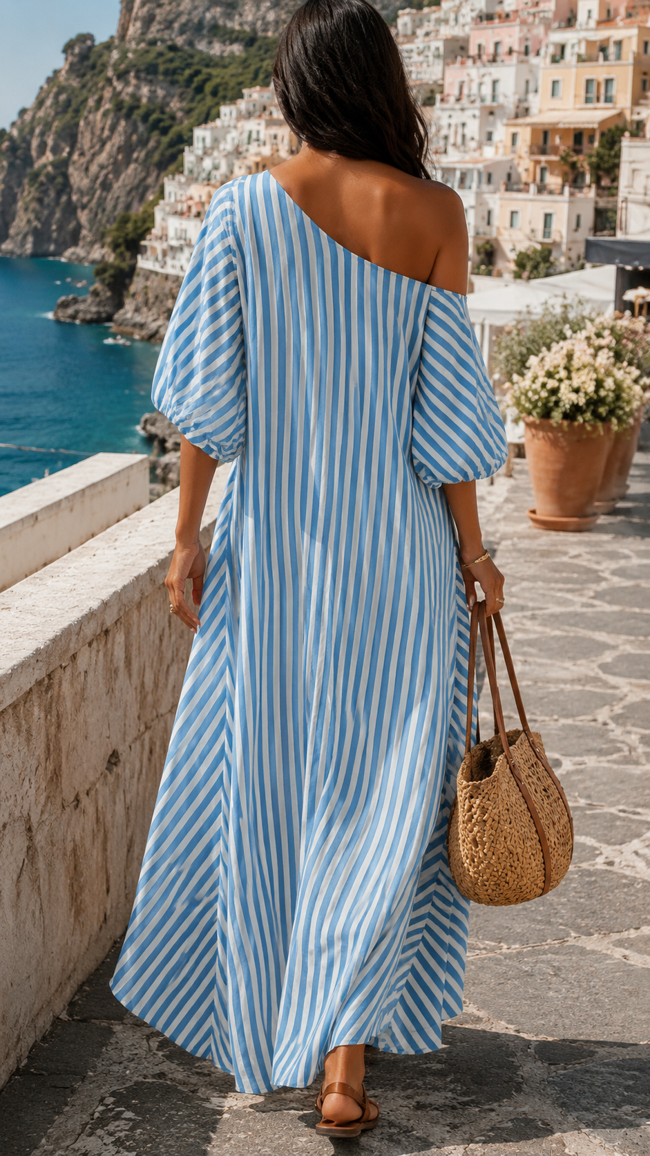 Zephirine – Robe Maxi Asymétrique Rayée Amalfi