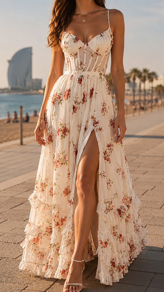 Queniva – Robe Maxi Florale Romantique de Barcelone