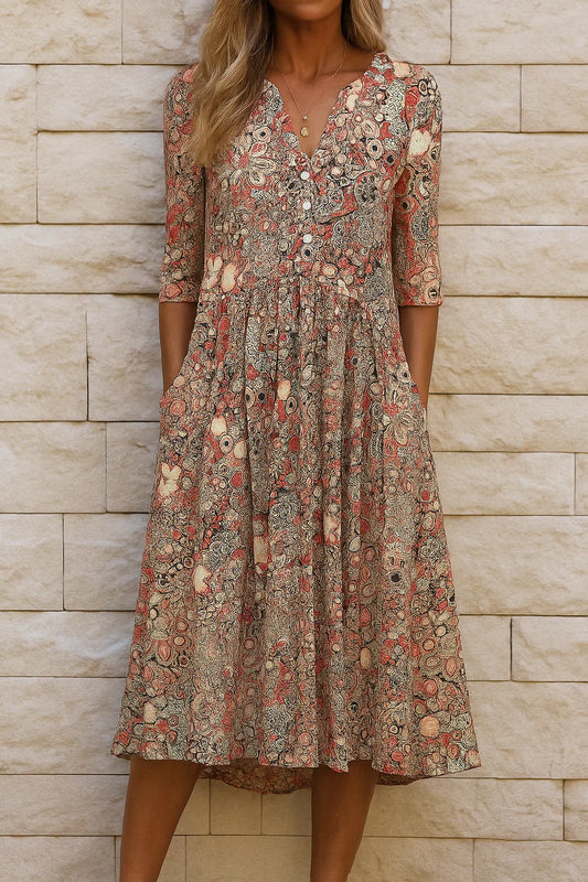 Harlow | Élégance Midi Robe V-Neck Gracieuse