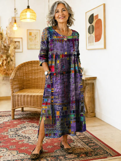 Manuela | Robe Imprimée avec Patchwork Ethnique