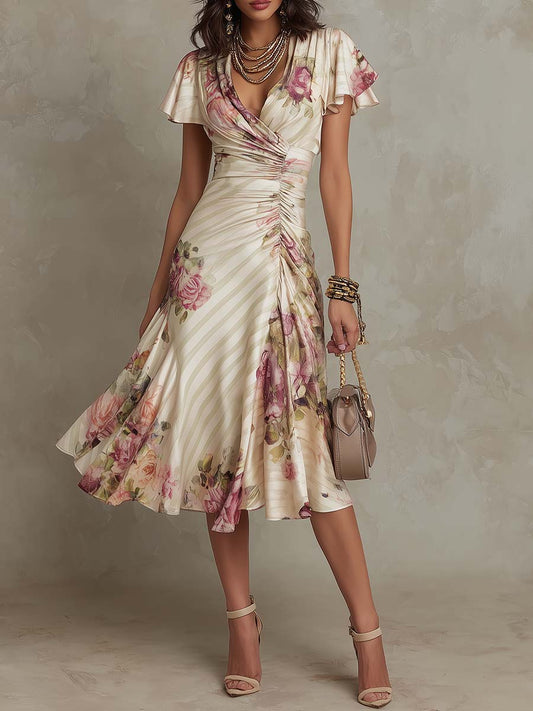 Alba | Robe Midi Drapée Élégante à Fleurs