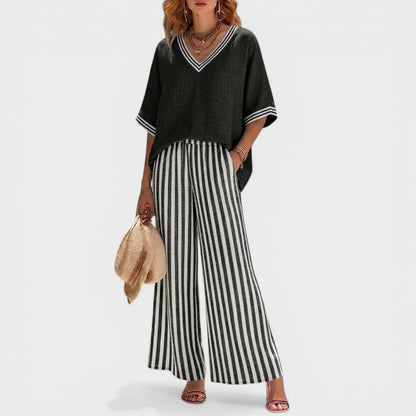 Elvara™ | Ensemble en lin rayé luxueux