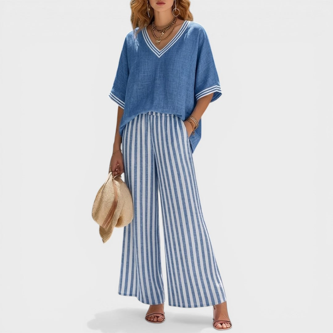 Elvara™ | Ensemble en lin rayé luxueux