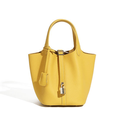 Women's Genuine Leather Silver Buckle Basket Bag