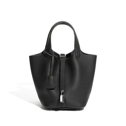 Women's Genuine Leather Silver Buckle Basket Bag