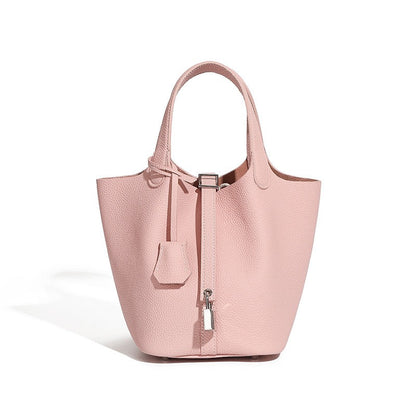 Women's Genuine Leather Silver Buckle Basket Bag