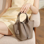 Women's Genuine Leather Silver Buckle Basket Bag