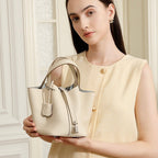 Women's Genuine Leather Silver Buckle Basket Bag