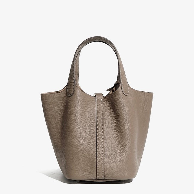 Women's Genuine Leather Silver Buckle Basket Bag