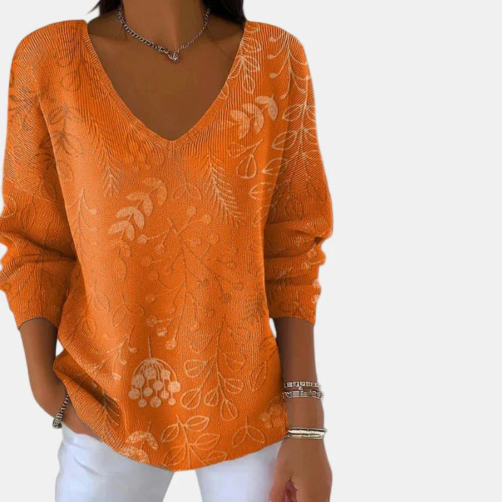 Seravine™ | Elegant V-Neck Floral Blouse