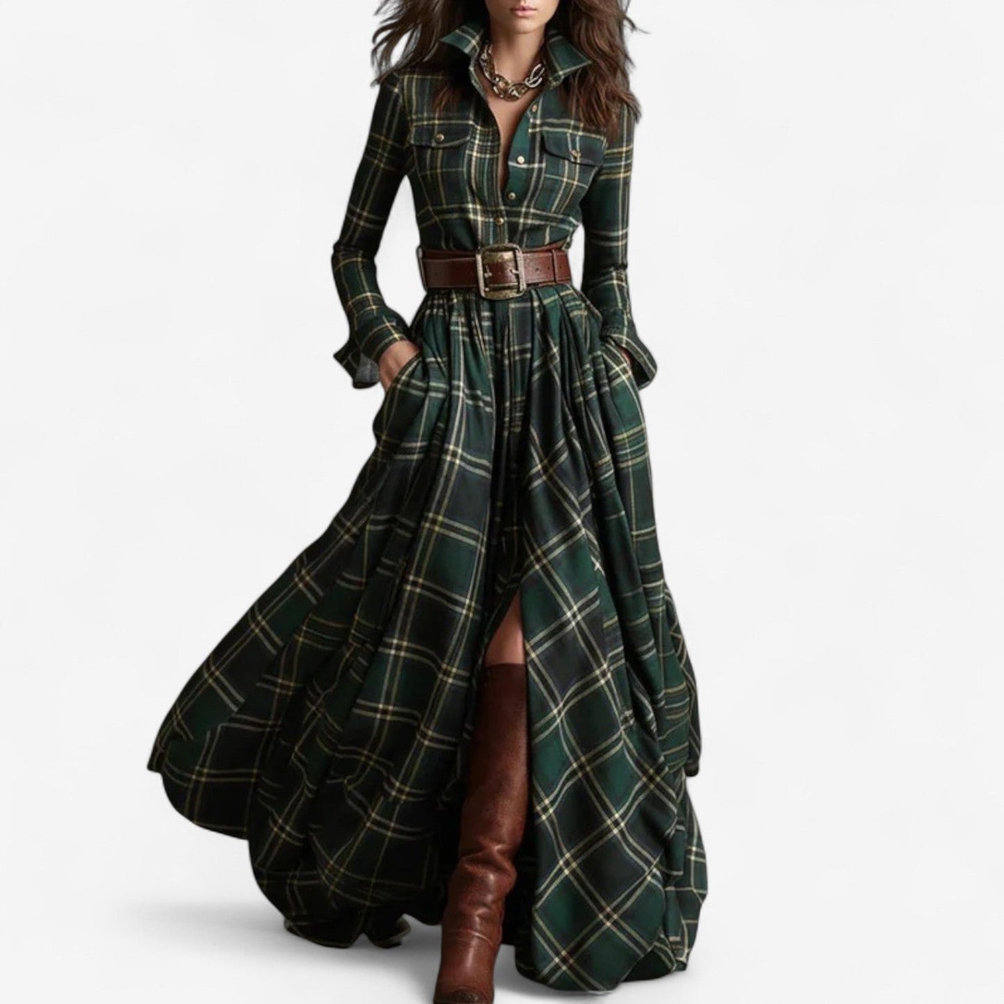 Hayden Barbara | Timeless Checkered Maxi Dress