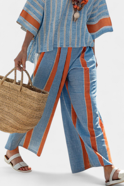 Velmere | Haut en Terracotta Rayé Sophistiqué & Pantalons en Lin