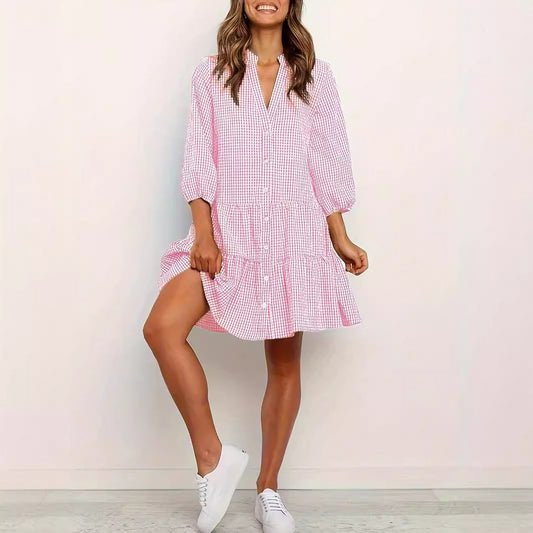 GARDENIA™ – Classic Button Front Ruffle Hem Mini Dress