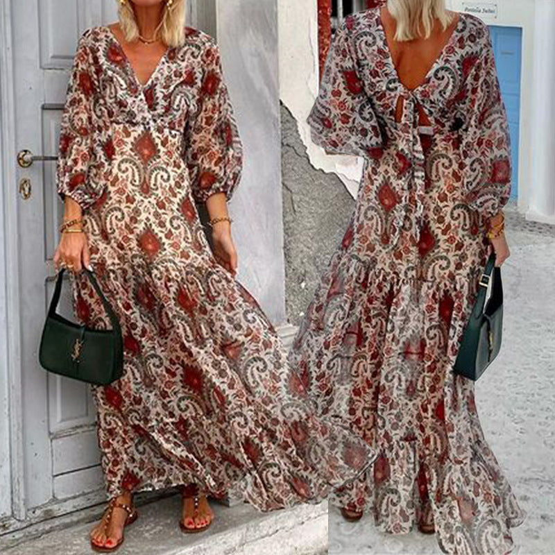 Bria | Vestido Bohemio Estampado con Cuello en V