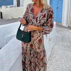 Bria | Vestido Bohemio Estampado con Cuello en V