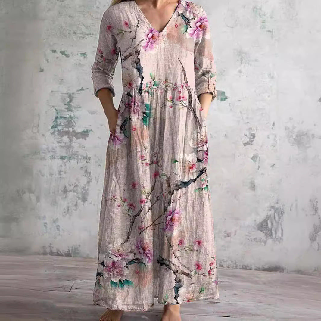 Barbara | Flowy Dress with V-Neck and Floral Pattern