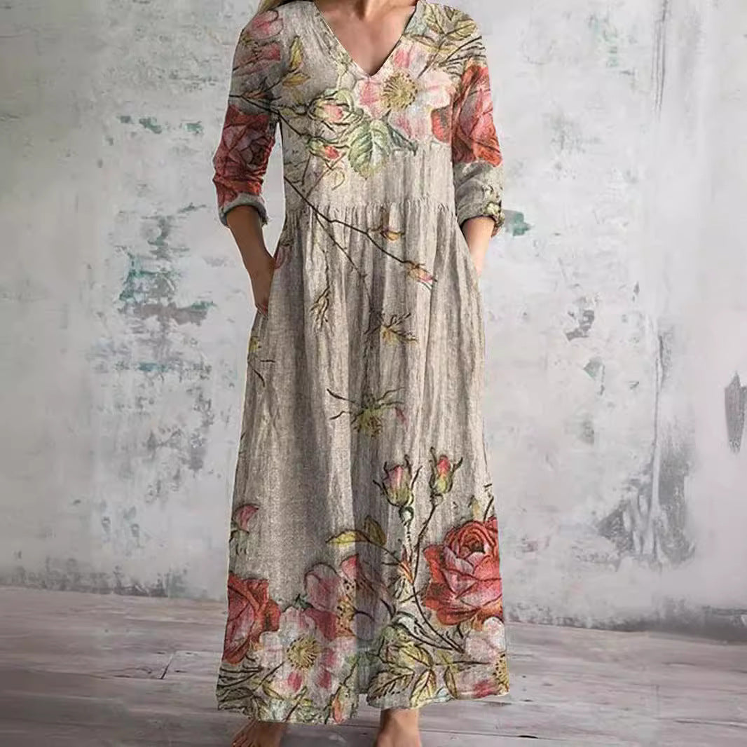 Barbara | Flowy Dress with V-Neck and Floral Pattern