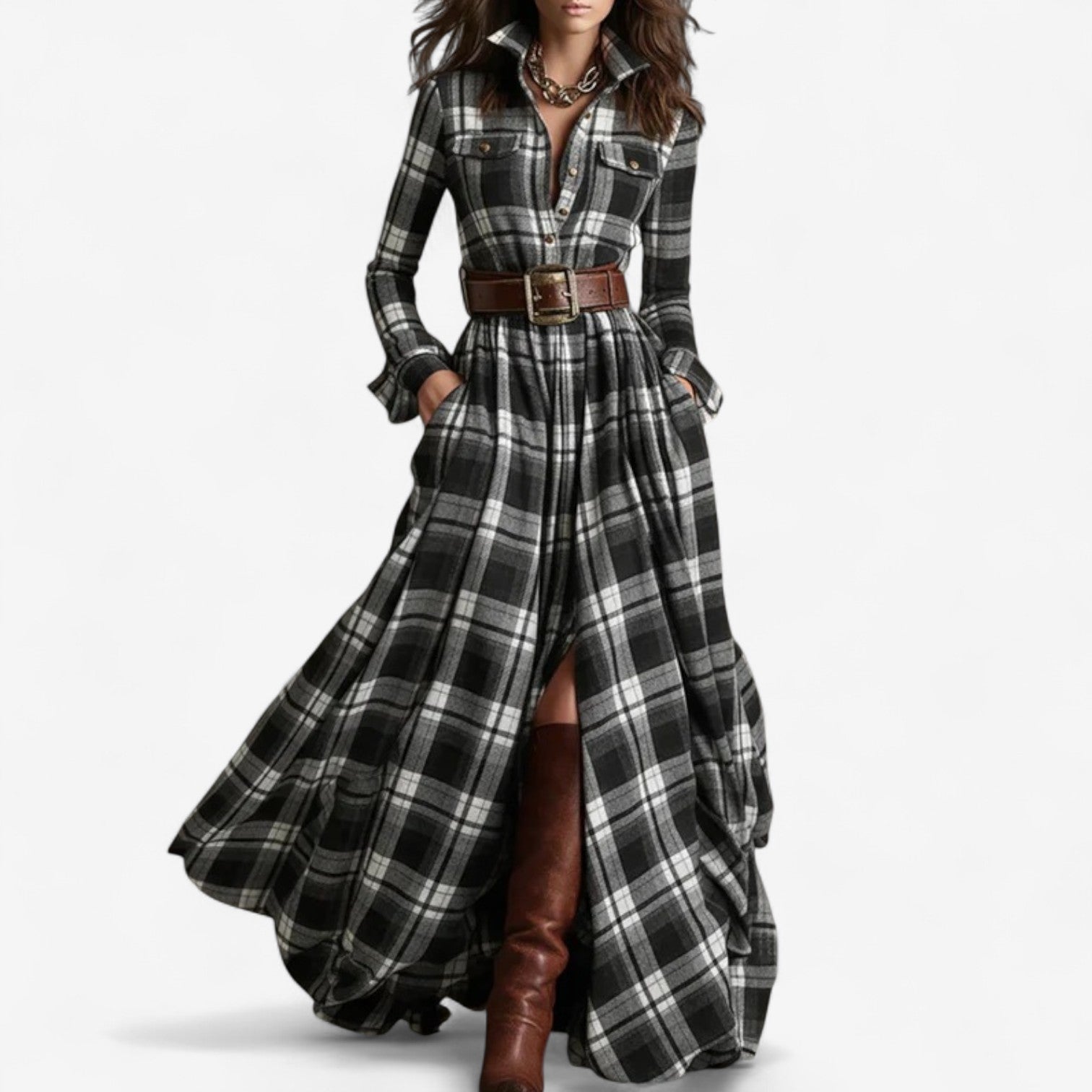 Hayden Barbara | Timeless Checkered Maxi Dress